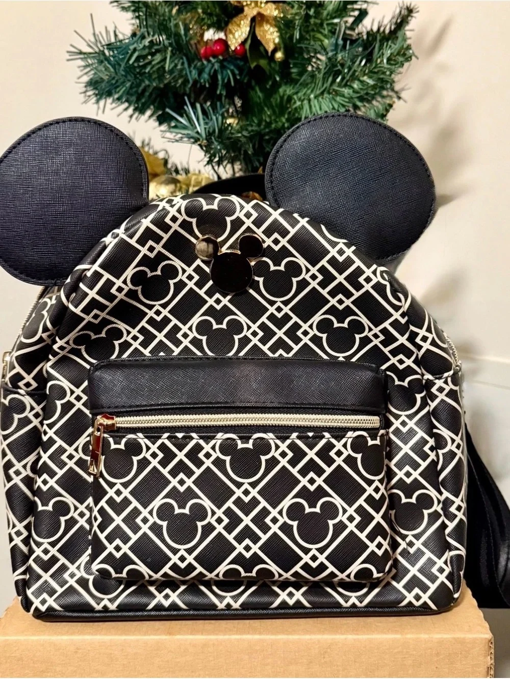 Black Mickey Ear Pattern Mini Backpack - Disney-Inspired Women Bag